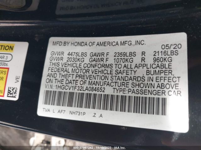 1HGCV1F32LA084652 Honda Accord Sport