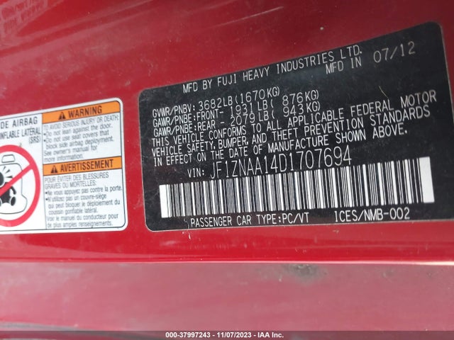 2013 SCION FR-S VIN: JF1ZNAA14D1707694