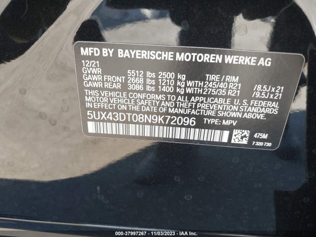 5UX43DT08N9K72096 BMW X4 M40i