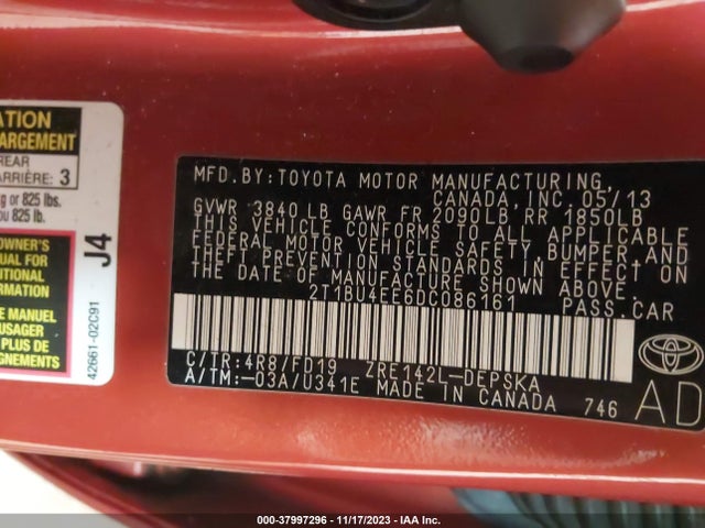 2013 TOYOTA COROLLA S SPECIAL EDITION VIN: 2T1BU4EE6DC086161