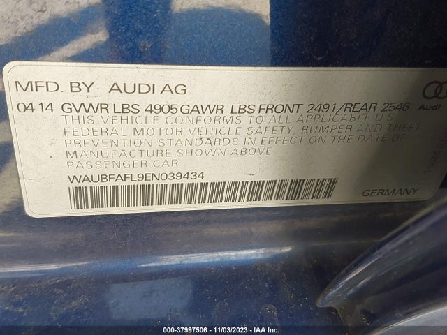 2014 AUDI A4 2.0T PREMIUM VIN: WAUBFAFL9EN039434