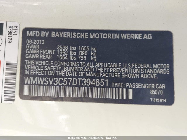 2013 MINI HARDTOP WMWSV3C57DT394651 Photo 8