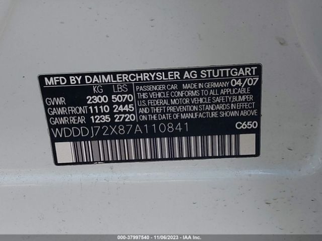 2007 MERCEDES-BENZ CLS-CLASS WDDDJ72X87A110841 Photo 8