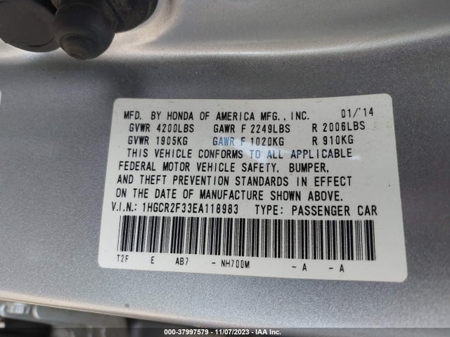 Honda ACCORD LX 2014 1HGCR2F33EA118983 Image 9