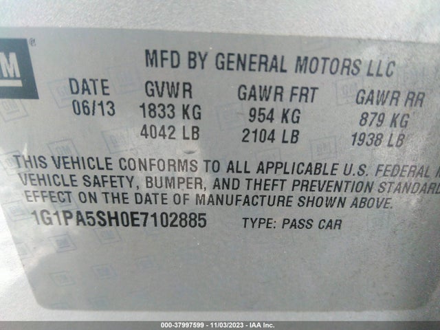 Chevrolet CRUZE LS 2014 1G1PA5SH0E7102885 Image 9