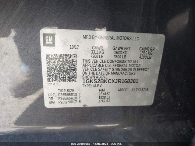 1GKS2BKCXJR168381 GMC YUKON SLT