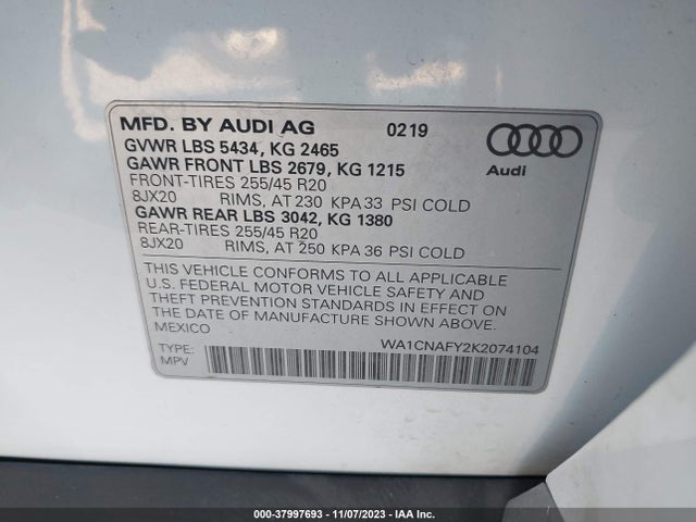 WA1CNAFY2K2074104 Audi Q5 45 Premium