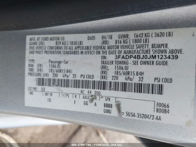 3FADP4BJ0JM123439 Ford FIESTA SE