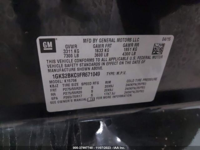 1GKS2BKC9FR671049 GMC YUKON SLT