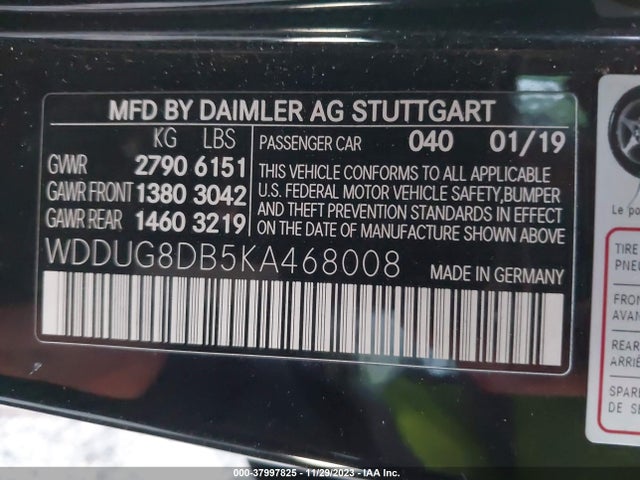 2019 MERCEDES-BENZ S 560 VIN: WDDUG8DB5KA468008