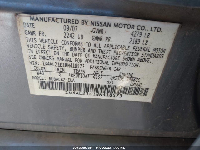 2008 NISSAN ALTIMA 2.5 S VIN: 1N4AL21E18N418573