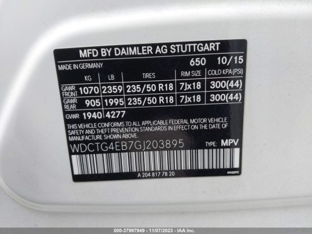 WDCTG4EB7GJ203895 Mercedes-Benz Gla Gla 250