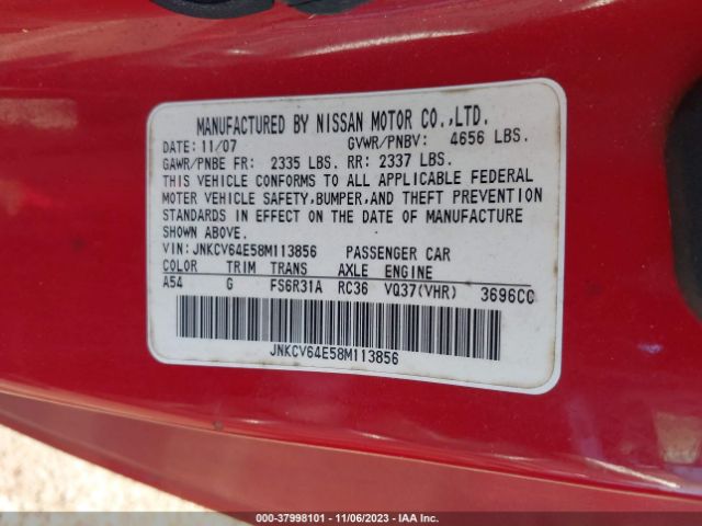 2008 INFINITI G37 JNKCV64E58M113856 Photo 8