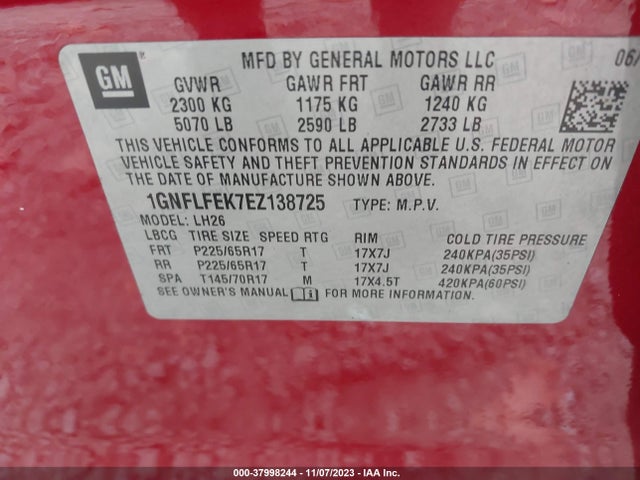Chevrolet EQUINOX 1LT 2014 1GNFLFEK7EZ138725 Image 9