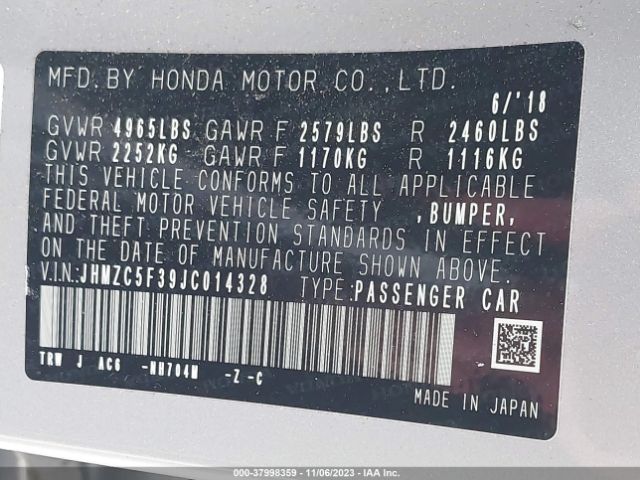 JHMZC5F39JC014328 Honda Clarity Plug-in Hybrid Touring