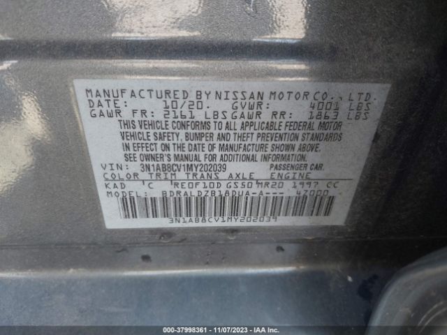 3N1AB8CV1MY202039 Nissan Sentra Sv Xtronic Cvt