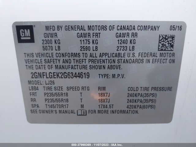 Chevrolet Equinox Ltz 2016 2GNFLGEK2G6344619 Image 9