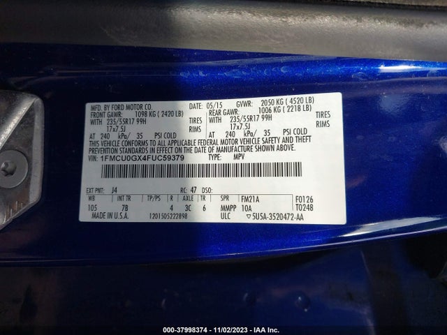 Ford ESCAPE SE 2015 1FMCU0GX4FUC59379 Image 9