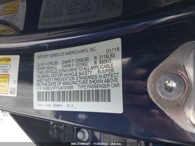 Honda ACCORD LX 2018 1HGCV1F11JA101436 Image 9