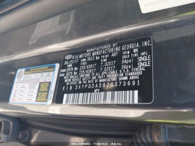 5XYPGDA59JG373691 KIA Sorento Lx V6