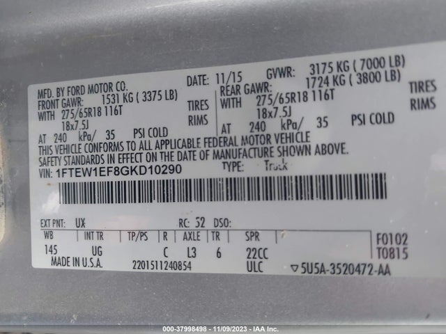 Ford F-150 Xlt 2016 1FTEW1EF8GKD10290 Image 9