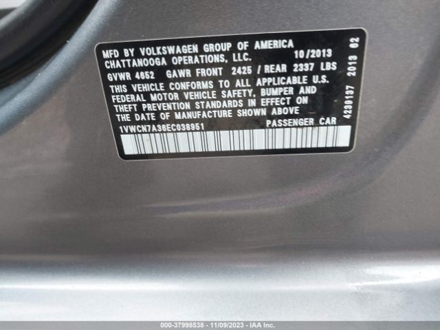 1VWCN7A36EC038951 Volkswagen Passat 2.0l Tdi Sel Premium