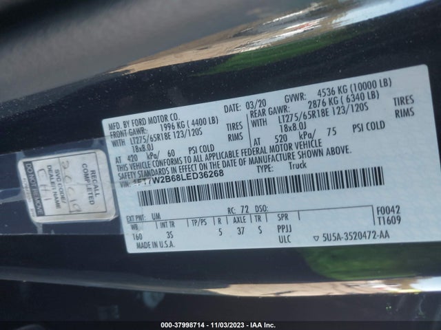 Ford F-250 Xlt 2020 1FT7W2B68LED36268 Image 9
