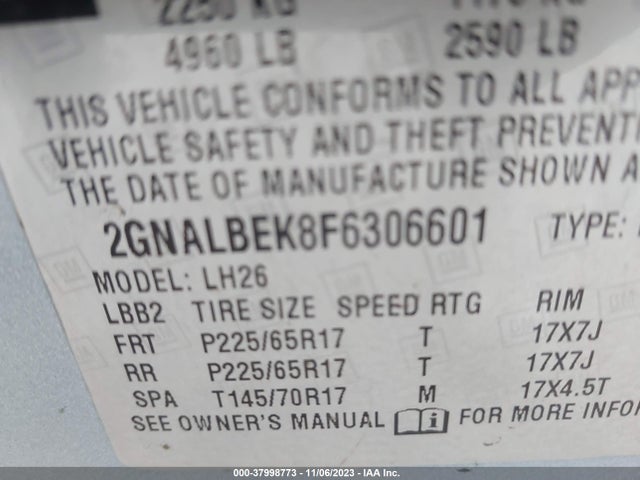 Chevrolet EQUINOX 1LT 2015 2GNALBEK8F6306601 Image 9