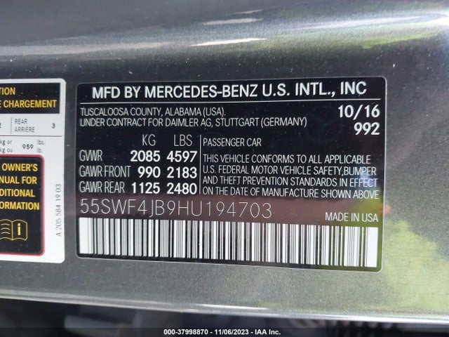 2017 MERCEDES-BENZ C 300 SPORT/LUXURY/ VIN: 55SWF4JB9HU194703