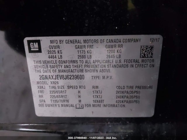 Chevrolet EQUINOX LT 2018 2GNAXJEV8J6239600 Image 9