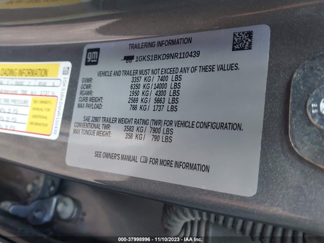 GMC Yukon 2wd Slt 2022 1GKS1BKD9NR110439 Image 9