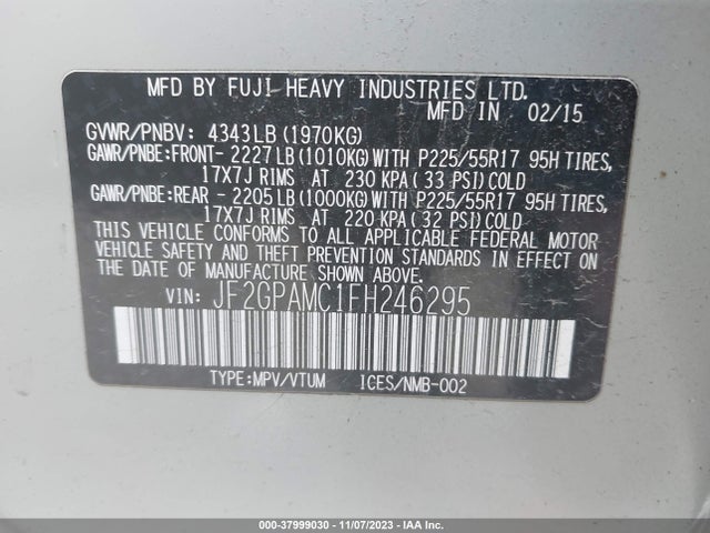 JF2GPAMC1FH246295 Subaru Xv Crosstrek 2.0i Limited