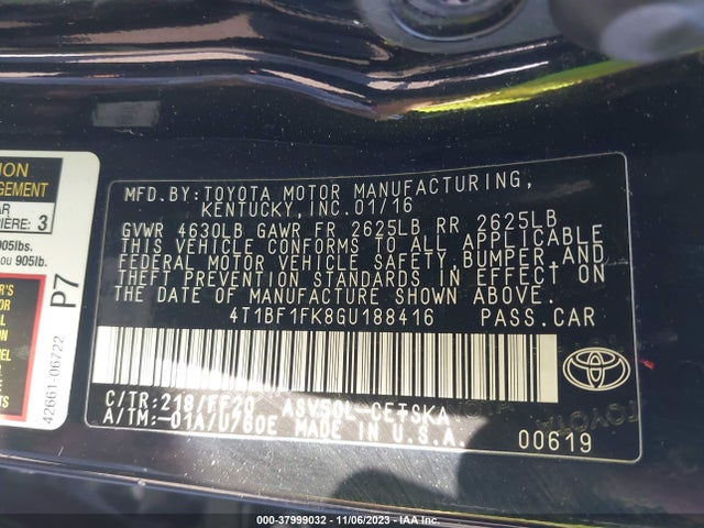Toyota CAMRY SE 2016 4T1BF1FK8GU188416 Image 9