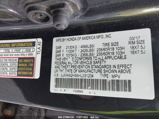Honda CR-V EX 2017 5J6RW2H55HL031234 Image 9