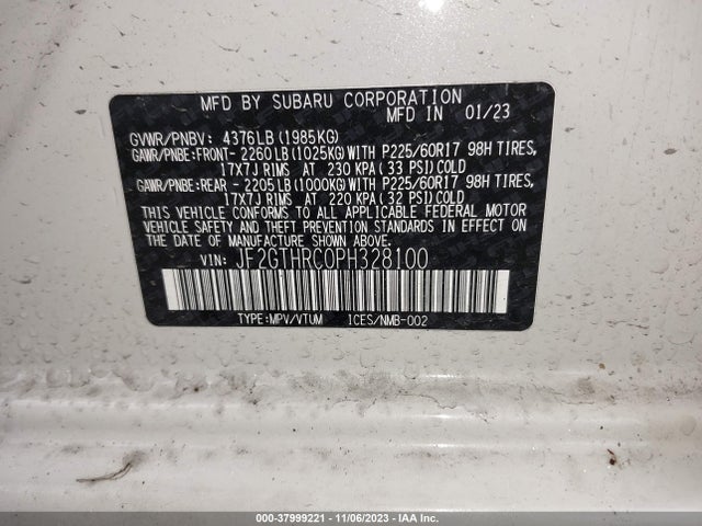 2023 SUBARU CROSSTREK SPORT VIN: JF2GTHRC0PH328100