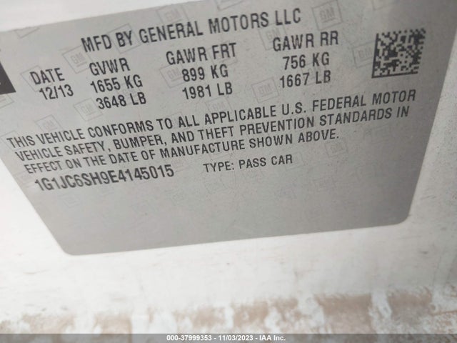 Chevrolet Sonic Lt Auto 2014 1G1JC6SH9E4145015 Image 9