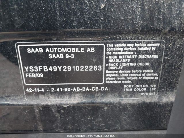 2009 SAAB 9-3 YS3FB49Y291022263 Photo 8