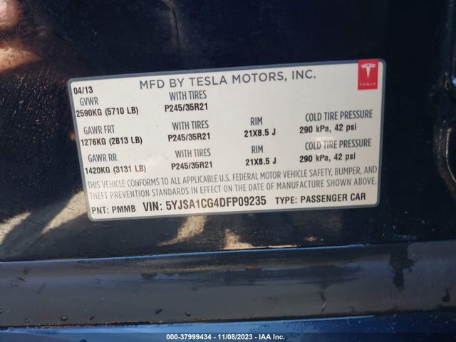 2013 TESLA MODEL S 5YJSA1CG4DFP09235 Photo 8