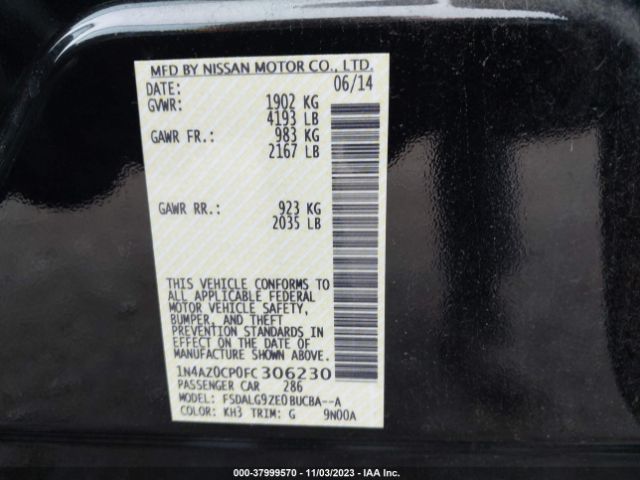 1N4AZ0CP0FC306230 Nissan Leaf Sl