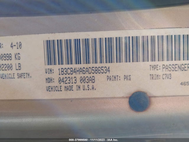 2010 DODGE CALIBER SXT VIN: 1B3CB4HA6AD586534