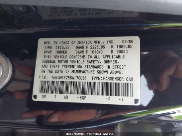 2006 HONDA ACCORD 2.4 EX VIN: 1HGCM56756A170054