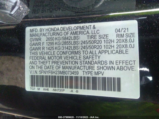5FNYF6H23MB073459 Honda Pilot Awd Special Edition
