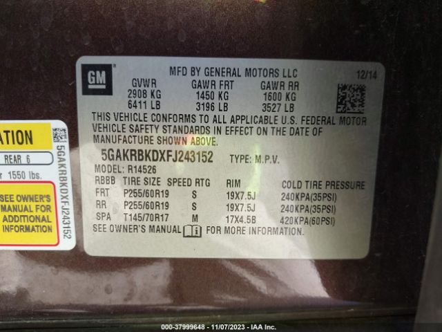 5GAKRBKDXFJ243152 Buick Enclave Leather
