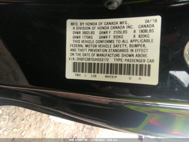 Honda Civic Ex-l 2018 2HGFC3B70JH353172 Image 9