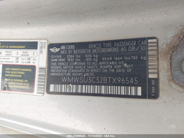 2011 MINI COOPER HARDTOP WMWSU3C52BTX96545 Photo 8