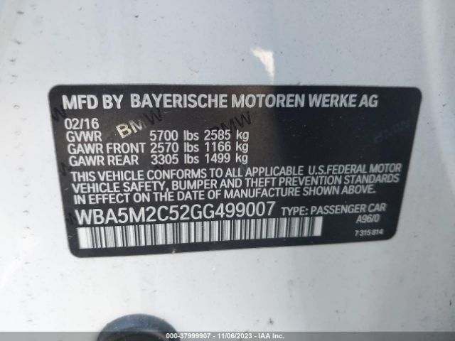 2016 BMW 535I GRAN TURISMO WBA5M2C52GG499007 Photo 8