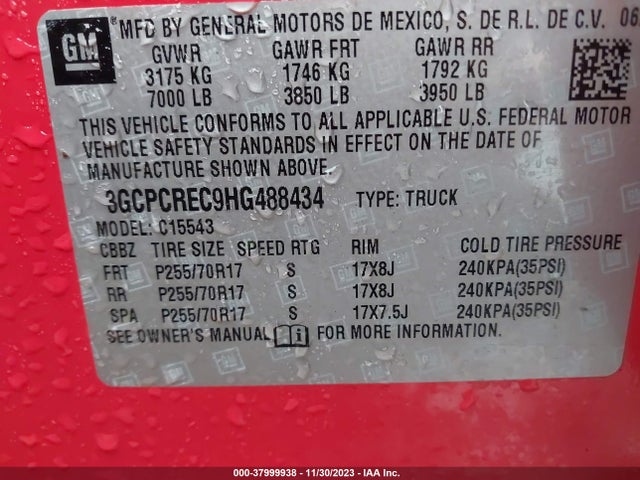 2017 CHEVROLET SILVERADO 1500 1LT VIN: 3GCPCREC9HG488434