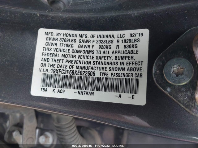 Honda Civic Lx 2019 19XFC2F68KE022606 Image 9