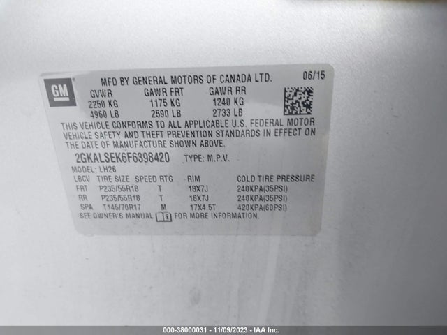 2015 GMC TERRAIN SLT-1 VIN: 2GKALSEK6F6398420