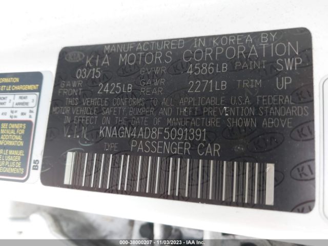 KNAGN4AD8F5091391 KIA Optima Hybrid Ex